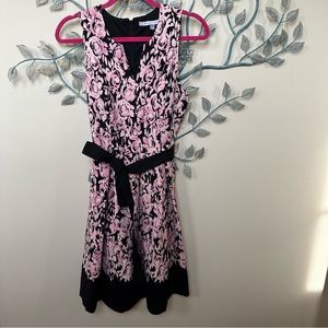 Luxe by Carmen Marc Valvo floral pink & black print fit & flare 4